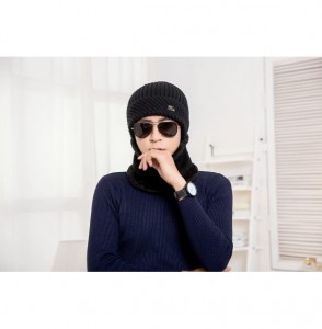 Skullies & Beanies Winter Beanie Hat Scarf Set Fleece Lining Warm Knit Hat Thick Knit Skull Cap - Black - CS1878K6YKY