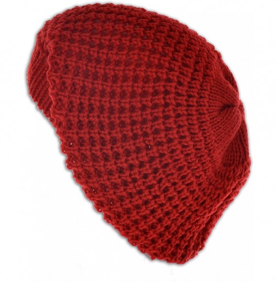 Skullies & Beanies Knit Crochet Beanie Tam - Red - CJ11HD8HJWV