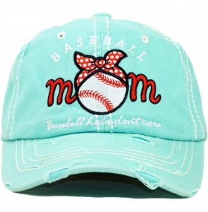 Baseball Caps Vintage Ball Caps for Women Mama Bear Dog Mom Washed Cap - Baseball Mom- Mint - C218ZYGXZRR