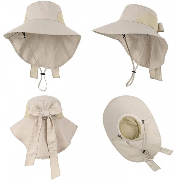 Sun Hats Men/Womens Foldable Flap Cover UPF 50+ UV Protective Wide Brim Bucket Sun Hat - Ponytail_khaki - C6180OQLNWK