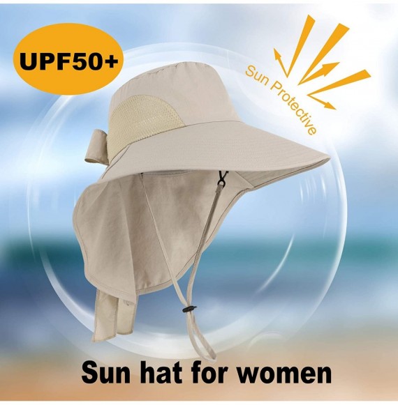 Sun Hats Men/Womens Foldable Flap Cover UPF 50+ UV Protective Wide Brim Bucket Sun Hat - Ponytail_khaki - C6180OQLNWK