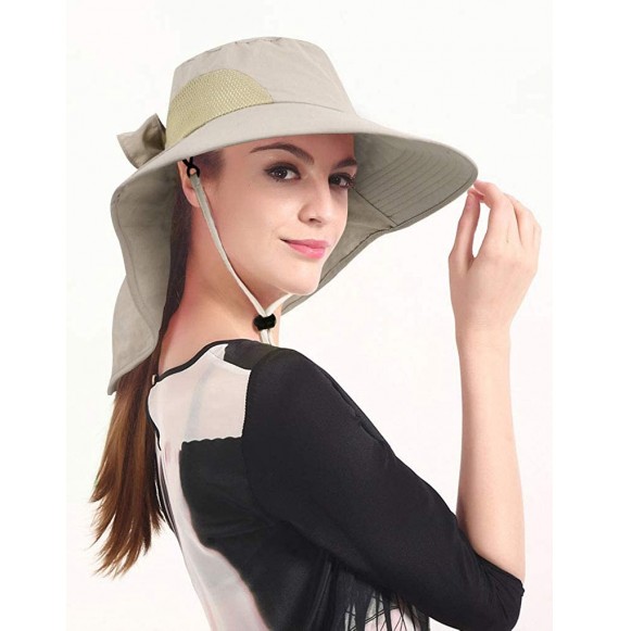 Sun Hats Men/Womens Foldable Flap Cover UPF 50+ UV Protective Wide Brim Bucket Sun Hat - Ponytail_khaki - C6180OQLNWK