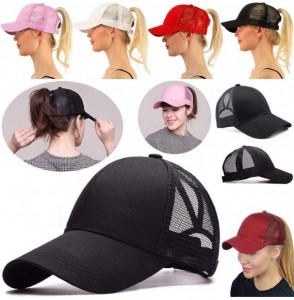 Baseball Caps Ponycap Messy High Bun Ponytail Adjustable Mesh Trucker Baseball Cap Hat for Women - Red Wine - CM18M00OHNZ