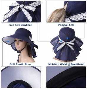 Sun Hats Womens Packable SPF 50 Ponytail Sun Hat Summer Mask Hiking Gardening Beach Fishing 57-59cm - 99001navy - CT18SR7HCH4