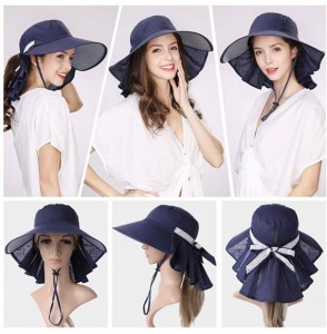 Sun Hats Womens Packable SPF 50 Ponytail Sun Hat Summer Mask Hiking Gardening Beach Fishing 57-59cm - 99001navy - CT18SR7HCH4