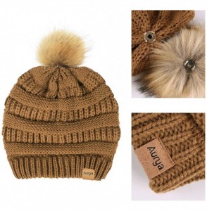 Skullies & Beanies Cable Knit Pom Pom Beanie Womens Winter Warm Faux Fur Pompoms Bobble Ski Hat Cap - Sandy Brown - C118K4X3QRE