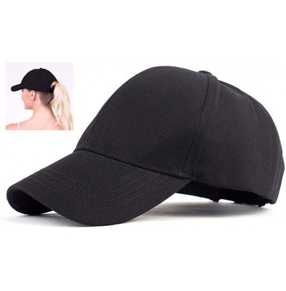 Baseball Caps Cotton Ponytail Hats Baseball for Women Adjustable Solid Color - Black - CB18GNWQ42N