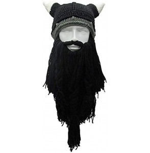 Skullies & Beanies Creative Original Barbarian Knit Beard Hat Wig Beanie Hat Funny Knit Hat Beard Facemask - V-black - C018H8...