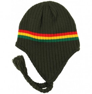 Skullies & Beanies Rasta Ribbed Ear Flap Beanie Hat - Olive/Rasta - CV128PH2XV5