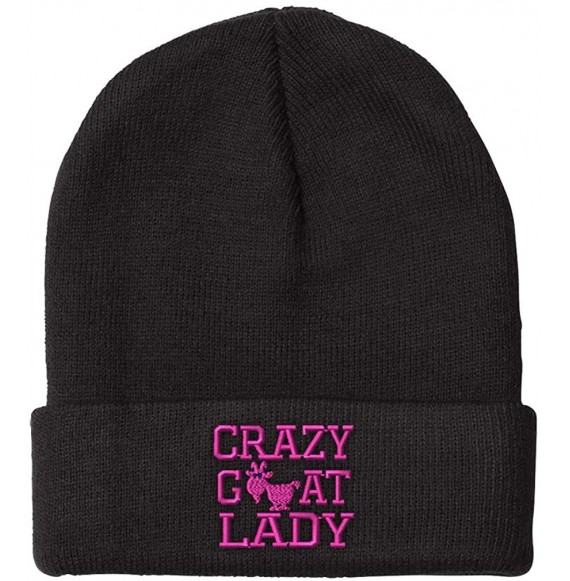 Skullies & Beanies Beanie for Men & Women Crazy Goat Lady Pink Embroidery Skull Cap Hat 1 Size - Black - CN18A96IIKQ