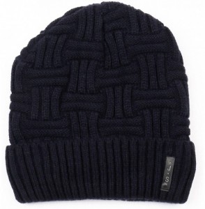 Skullies & Beanies Trendy Warm Ribbed Beanie Thick Slouchy Stretch Cable Knit Hat Soft Unisex Solid Skull Cap - Navy - CP188I...