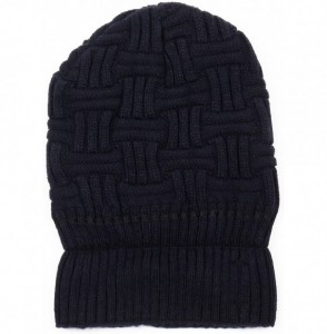 Skullies & Beanies Trendy Warm Ribbed Beanie Thick Slouchy Stretch Cable Knit Hat Soft Unisex Solid Skull Cap - Navy - CP188I...