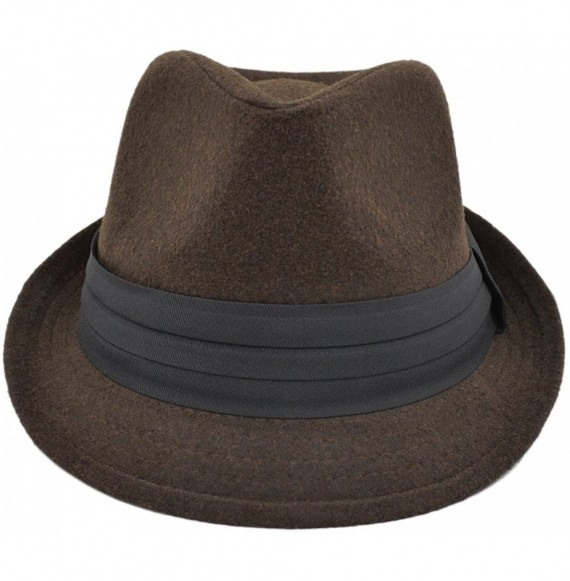 Fedoras Unisex Classic Solid Color Felt Fedora Hat with Black Band - Brown - CA12CFYPHP3