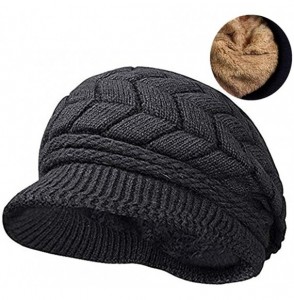 Skullies & Beanies Women Winter Knit Hats with Visor - Warm Berets Caps Knitted Wool Baggy Snow Ski Beanie Hat - Black - CV19...