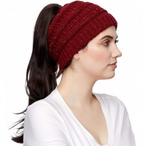 Skullies & Beanies Ribbed Confetti Knit Beanie Tail Hat for Adult Bundle Hair Tie (MB-33) - Burgundy (With Ponytail Holder) -...