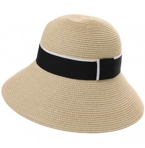 Sun Hats Womens Floppy Summer Sun Beach Straw Hat UPF50 Foldable Wide Brim 55-60cm - 00759_beige - CG18THQ8TST