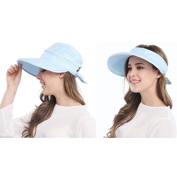 Sun Hats Wide Large Brim Sun Hat Summer UV Protection Thin Hat 2 in 1 Beach Sun Hat - Blue - CS12NA4JTRK