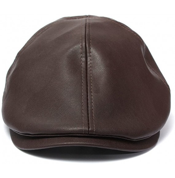 Berets Men Women Vintage Leather Beret Hunting Cap Beanie Trucker Cap Unisex Newsboy Hat Peaked Hat - Coffee - CK18K2KXZ5G