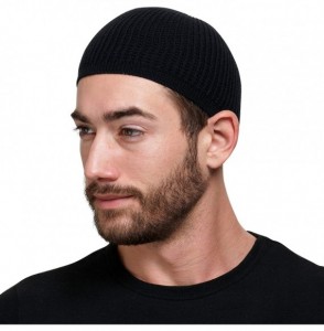 Skullies & Beanies Cotton Skull Cap Beanie Kufi with Checkered-Knit Pattern in Solid Colors for Everyday Wear - Black - CD18T...