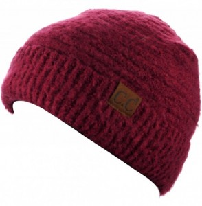 Skullies & Beanies Unisex Solid Color Warm Boucle Knit Skull Cap Cuff Beanie - Burgundy - C518YZH5RKY