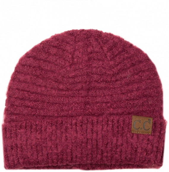 Skullies & Beanies Unisex Solid Color Warm Boucle Knit Skull Cap Cuff Beanie - Burgundy - C518YZH5RKY