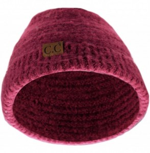 Skullies & Beanies Unisex Solid Color Warm Boucle Knit Skull Cap Cuff Beanie - Burgundy - C518YZH5RKY