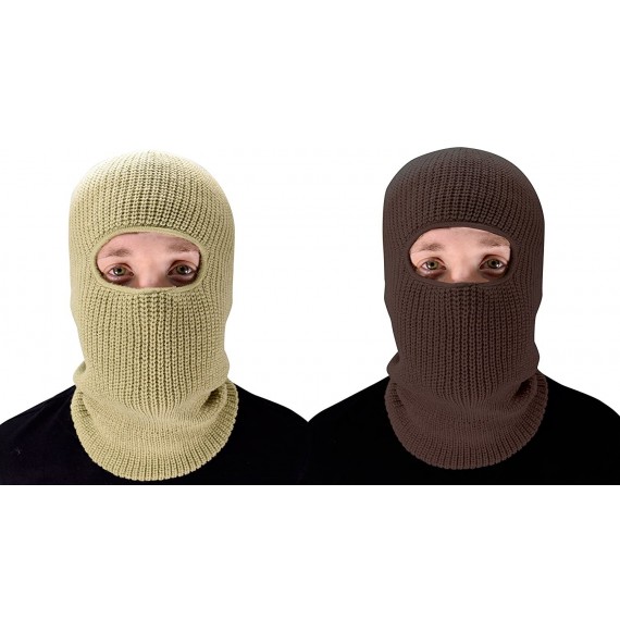 Balaclavas Unisex Thick Knit One Hole Ninja Balaclava Snowboarding Face Mask - Brown/Taupe - CP12MXNVGMI