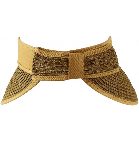 Visors Women's Roll up Wide Brim Sun Visor Hat with Ribbon Trim - Camel - CQ11MF6OZAT