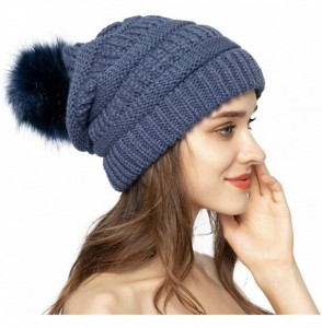 Skullies & Beanies Women Knit Beanie hat with Faux Fur Pom Pom Hats Thick Soft Warm Slouchy Chunky Baggy Ski Cap for Lady - C...