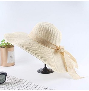 Sun Hats Women' s Summer Pure Sunshade Straw Cap Floppy Big Bow Knot Beach Sun Hat 002 - Beige - CY18SUHMX9K