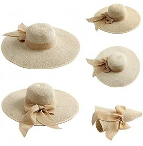 Sun Hats Women' s Summer Pure Sunshade Straw Cap Floppy Big Bow Knot Beach Sun Hat 002 - Beige - CY18SUHMX9K