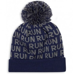 Skullies & Beanies Pom Pom Beanie Hat for Runners - Running Hats - Run Run Run (Navy) - C21875HREON