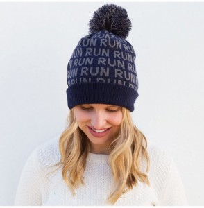 Skullies & Beanies Pom Pom Beanie Hat for Runners - Running Hats - Run Run Run (Navy) - C21875HREON