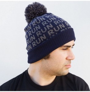 Skullies & Beanies Pom Pom Beanie Hat for Runners - Running Hats - Run Run Run (Navy) - C21875HREON