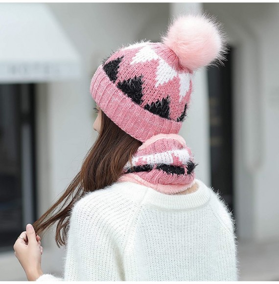 Skullies & Beanies 2 Piece Set Women Skull Beanie Snow Ski Hat Neck Circle Scarf Balaclavas Winter Knit Fleece Cap Cold Weath...