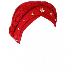 Skullies & Beanies Womens Braided Head Wraps Muslim Hair Scarves Turban Headwear Chemo Hats - Red - CI18W0RT9QT