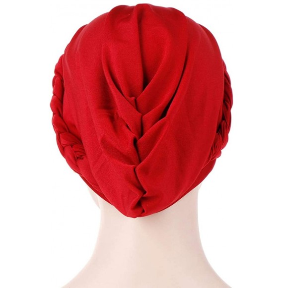 Skullies & Beanies Womens Braided Head Wraps Muslim Hair Scarves Turban Headwear Chemo Hats - Red - CI18W0RT9QT