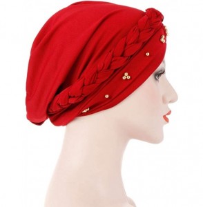 Skullies & Beanies Womens Braided Head Wraps Muslim Hair Scarves Turban Headwear Chemo Hats - Red - CI18W0RT9QT