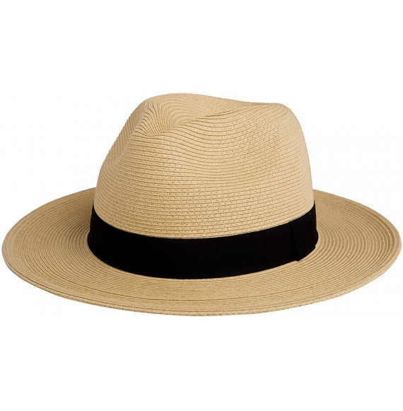 Fedoras Pineapple&Star Sun Straw Fedora Beach Hat Fine Braid UPF50+ for Both Women Men - Beige - CE18H6WL54G