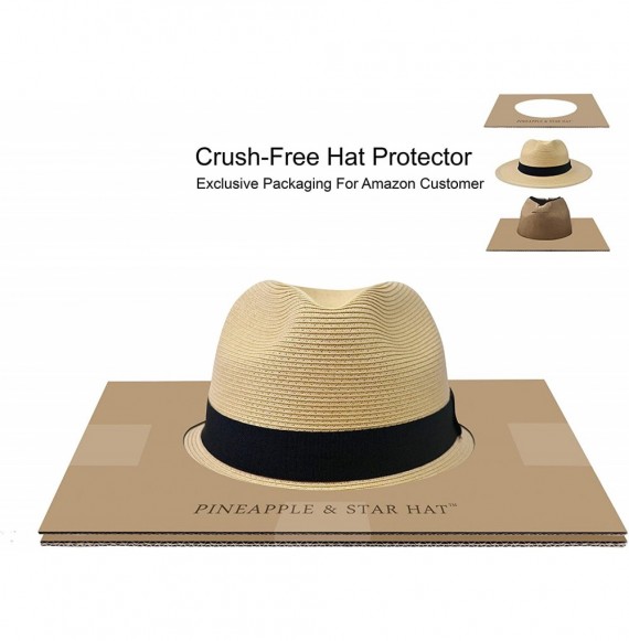 Fedoras Pineapple&Star Sun Straw Fedora Beach Hat Fine Braid UPF50+ for Both Women Men - Beige - CE18H6WL54G