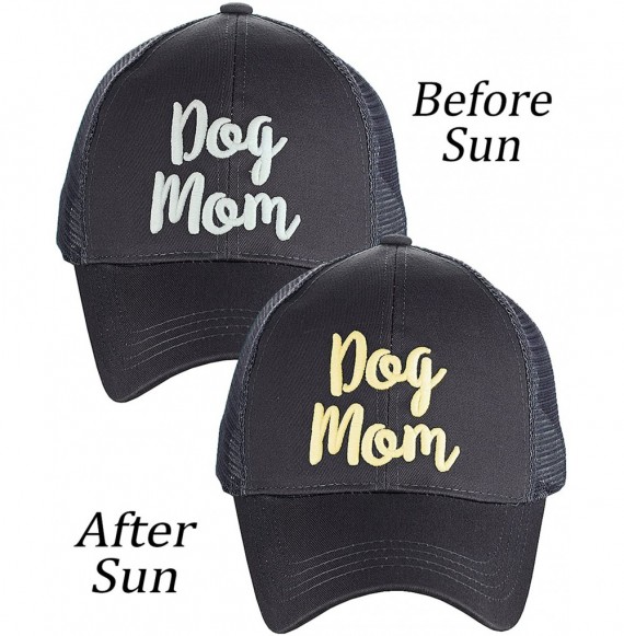 Baseball Caps Ponycap Color Changing 3D Embroidered Quote Adjustable Trucker Baseball Cap- Dog Mom- Dark Gray - C518D966764