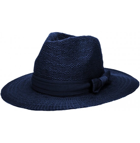 Sun Hats Women's Straw Sun Hat Fedora Trilby Panama Jazz Hat with Bow Band - Blue - CU1827SUCZ6