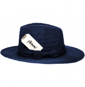 Sun Hats Women's Straw Sun Hat Fedora Trilby Panama Jazz Hat with Bow Band - Blue - CU1827SUCZ6