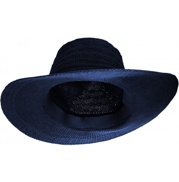 Sun Hats Women's Straw Sun Hat Fedora Trilby Panama Jazz Hat with Bow Band - Blue - CU1827SUCZ6