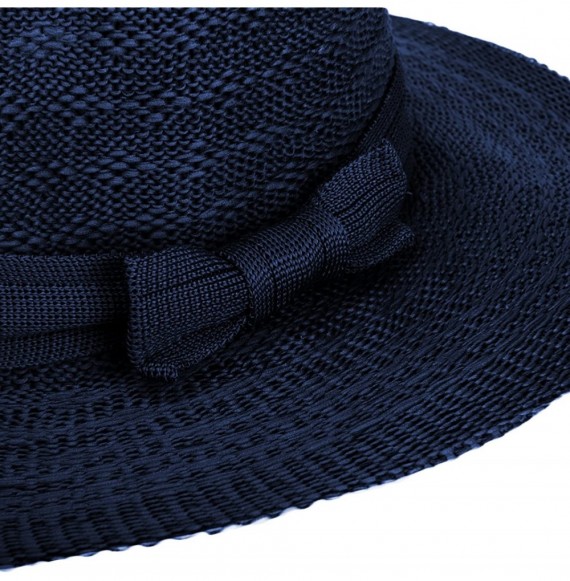 Sun Hats Women's Straw Sun Hat Fedora Trilby Panama Jazz Hat with Bow Band - Blue - CU1827SUCZ6