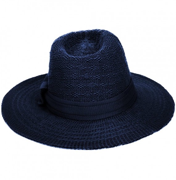 Sun Hats Women's Straw Sun Hat Fedora Trilby Panama Jazz Hat with Bow Band - Blue - CU1827SUCZ6