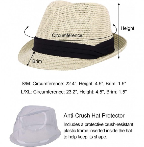 Fedoras Women/Men's Summer Short Brim Straw Fedora Sun Hat - Natural With Black Band - CV18ATHL63K