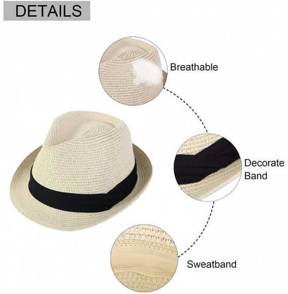 Fedoras Women/Men's Summer Short Brim Straw Fedora Sun Hat - Natural With Black Band - CV18ATHL63K