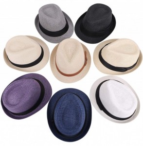 Fedoras Women/Men's Summer Short Brim Straw Fedora Sun Hat - Natural With Black Band - CV18ATHL63K