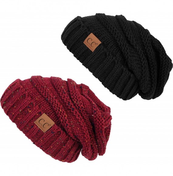 Skullies & Beanies Oversized Beanie Bundle - Black & Confetti Burgundy (2 Pack) - CF18NGH3EGO